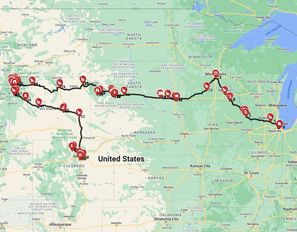 Chicago to Denver Motorhome trip planner RV route plan
